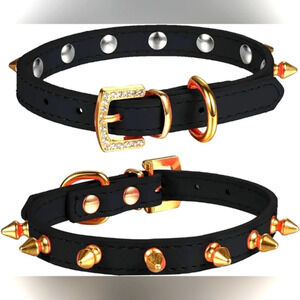 Lovpe One Row Golden Spiked Studded Leather Dog Collar/Cat Collar